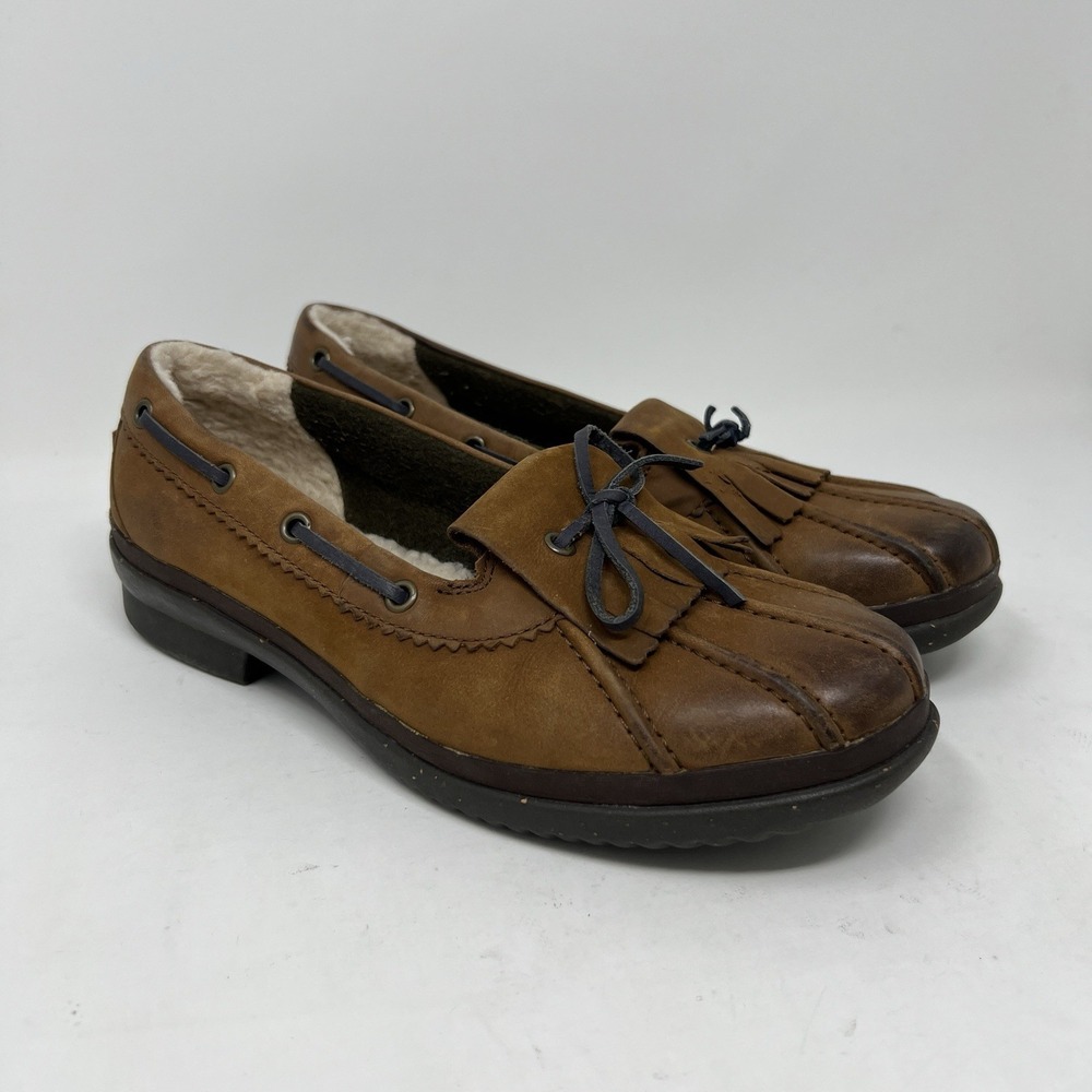 UGG Haylie Women's 7.5 Waterproof Brown Leather Duck Shoe Loafers Fleece‎ Lined